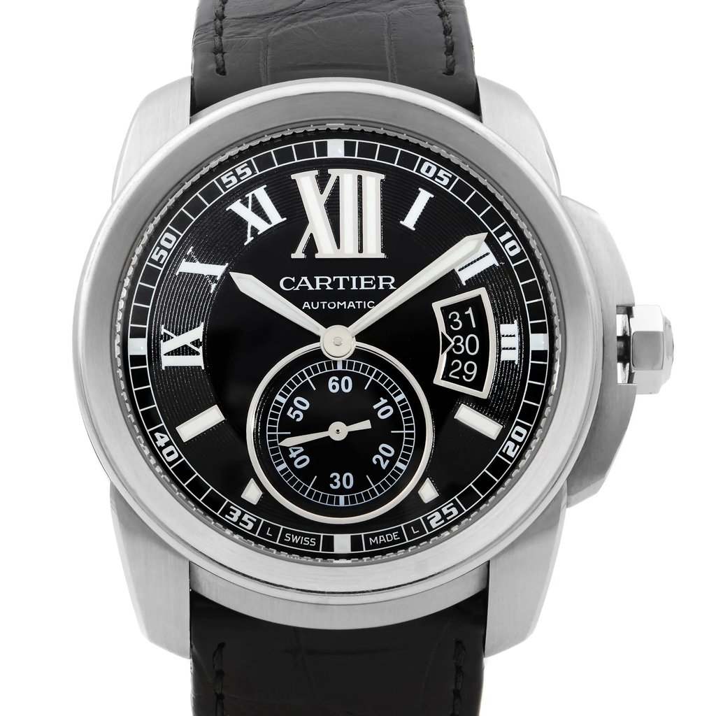 Up Close Front Facing Picture Of Cartier W7100037 Stainless Steel Watch Pre Owned Condition