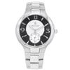 An image of a Wristwatch by Philip Stein. This Pre Owned item is designed for Men, featuring a Classic style. It has a Quartz movement and an Analog display with a Silver/Black dial color. The indices include Sticks & Numerals. The band is made of Stainless Steel and the case is made of Stainless Steel. The watch has a Round shape with a case size of 42 mm and a case thickness of 10 mm.