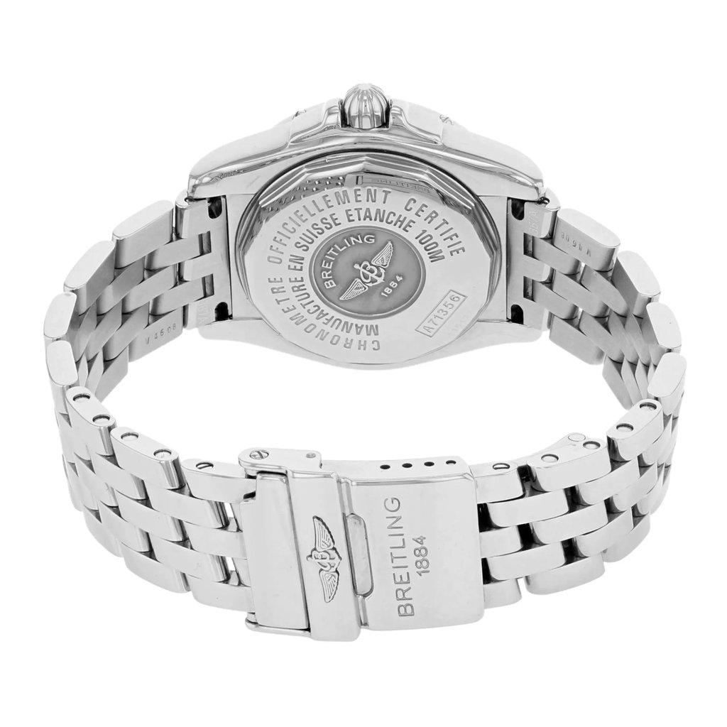 Back View Of {Caseback} Back Case And Closed Stainless Steel Band Of Breitling A7135653/B903-367A Watch Pre Owned Condition