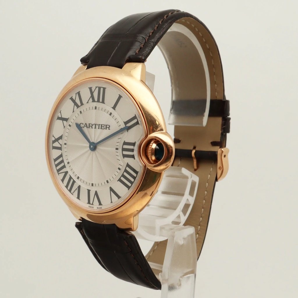 View Of Crown Facing Side Of Cartier W6920083 Rose Gold Watch Pre Owned Condition