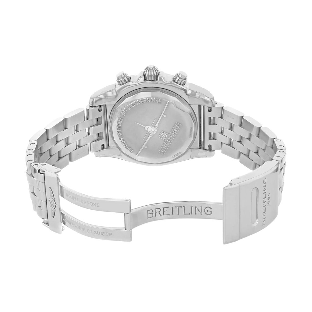 Back View Of {Caseback} Back Case And Open Stainless Steel Band Of Breitling AB01154G/G786-375A Watch Display Model Condition
