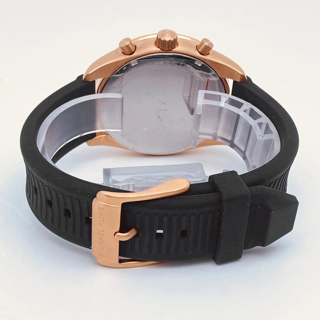 Back View Of Solid Back Case And Closed Silicone,Rubber Band Of Michael Kors MK8687 Watch New With Defects Condition