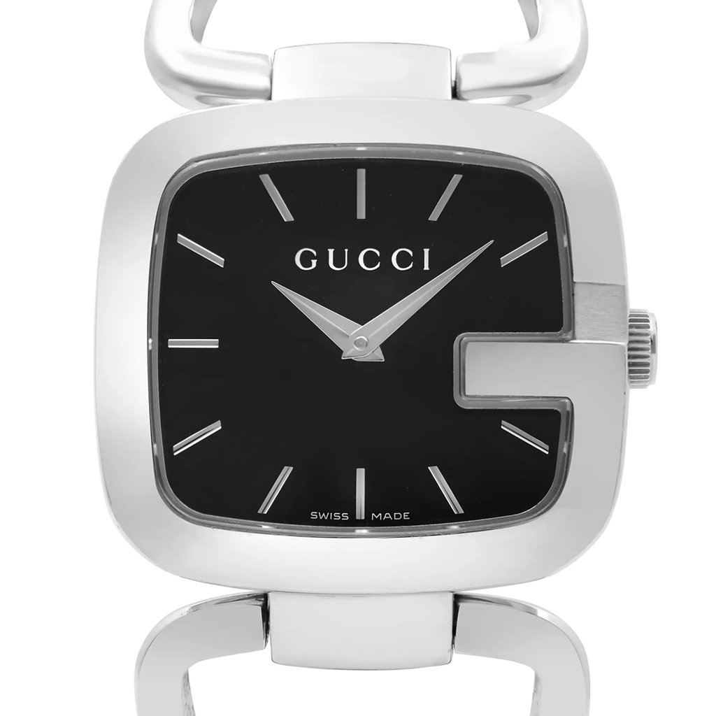 Up Close Front Facing Picture Of Gucci YA125407 Stainless Steel Watch Pre Owned Condition