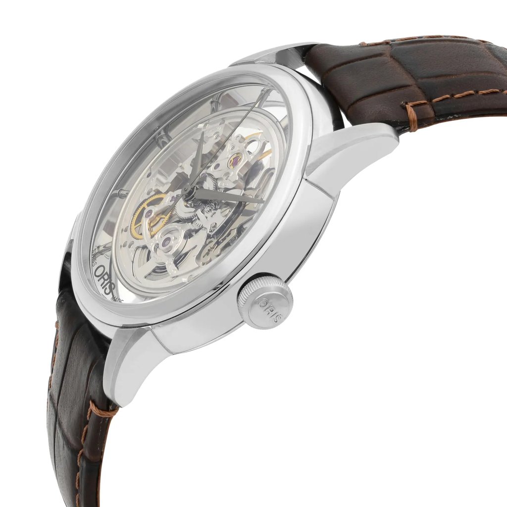 View Of Crown Facing Side Of Oris 01 734 7684 4051-07 1 21 73FC Stainless Steel Watch Display Model Condition