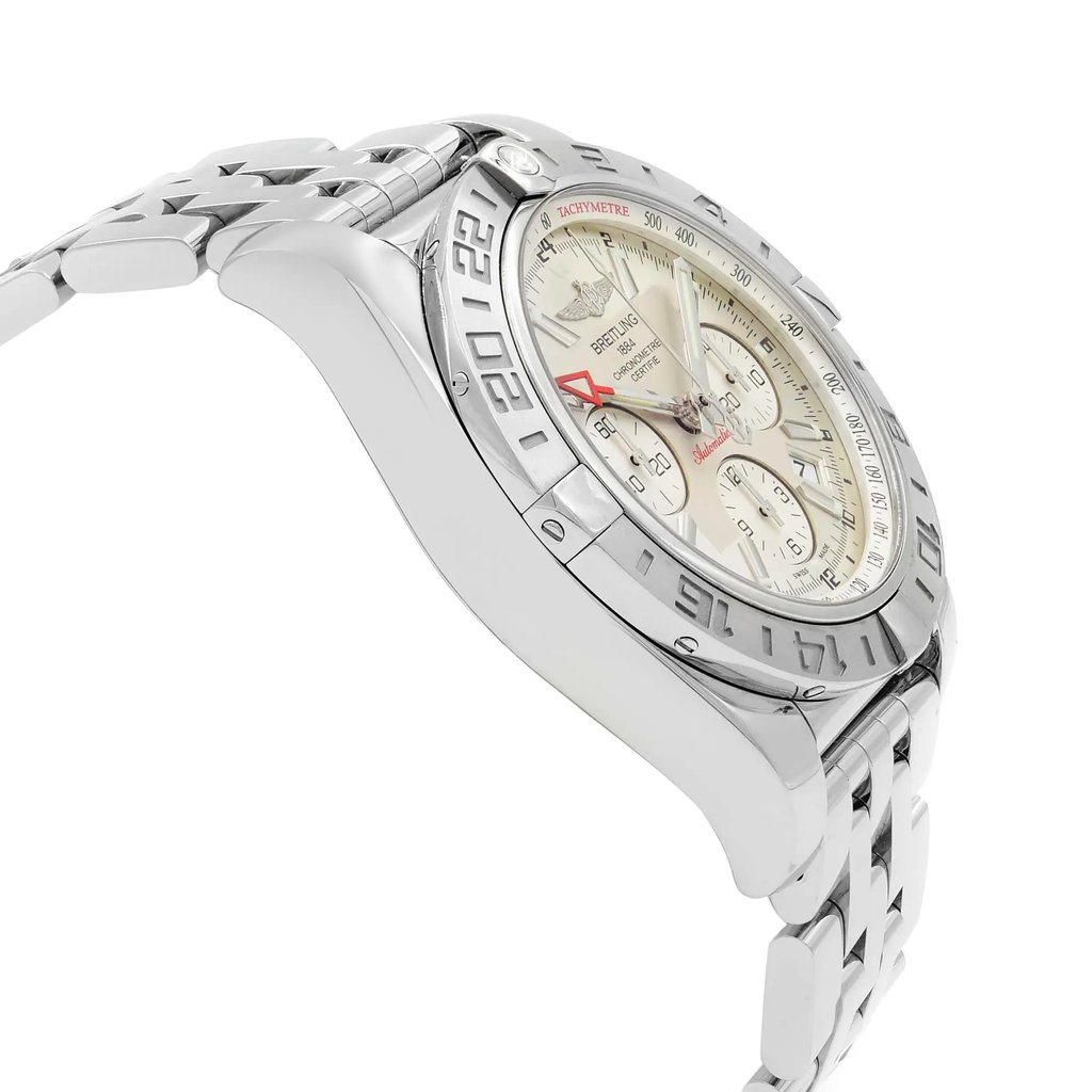 View Of Opposite Crown Facing Side Of Breitling AB042011/G745-375A Stainless Steel Watch Display Model Condition