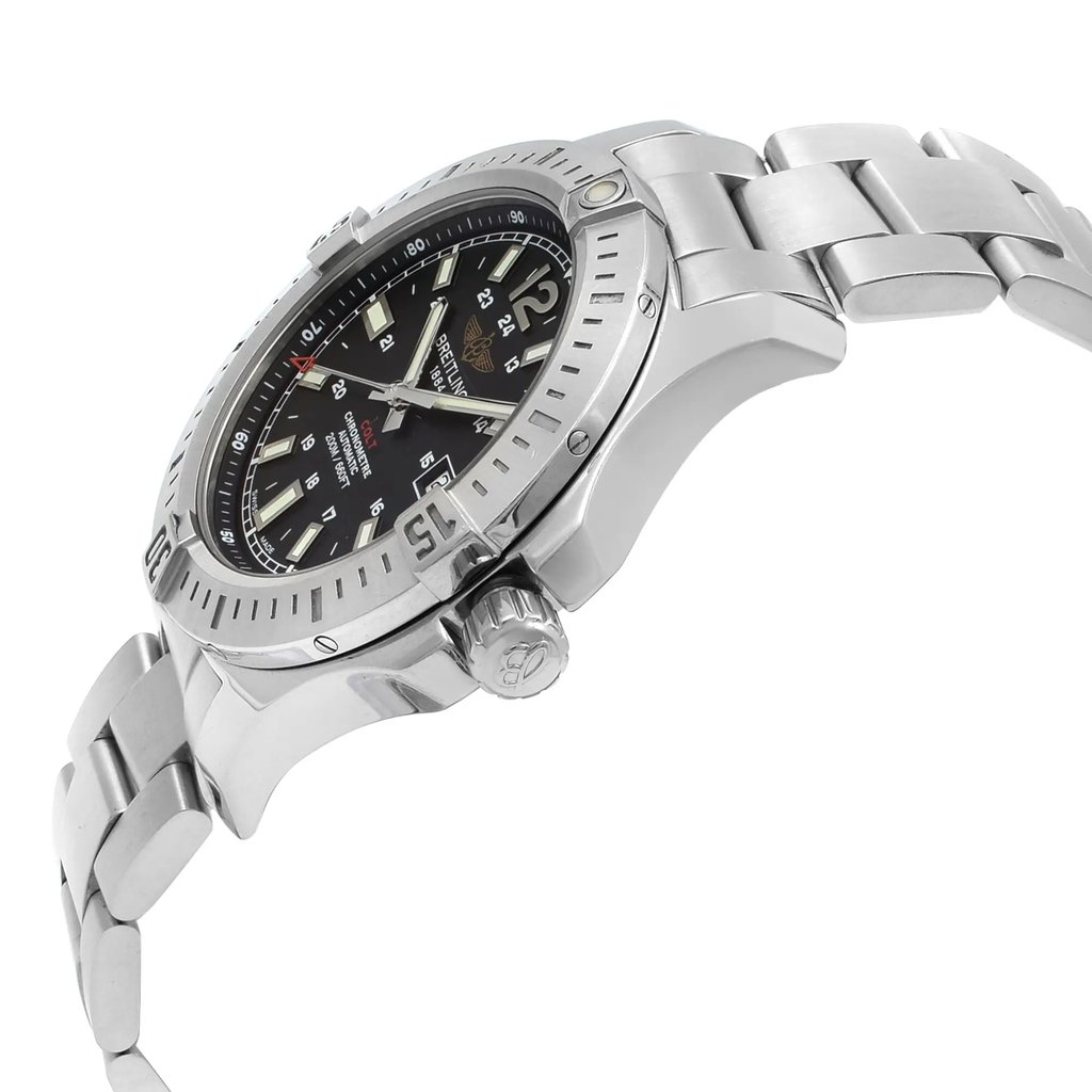 View Of Crown Facing Side Of Breitling A1738811-BD44-173A Stainless Steel Watch Pre Owned Condition