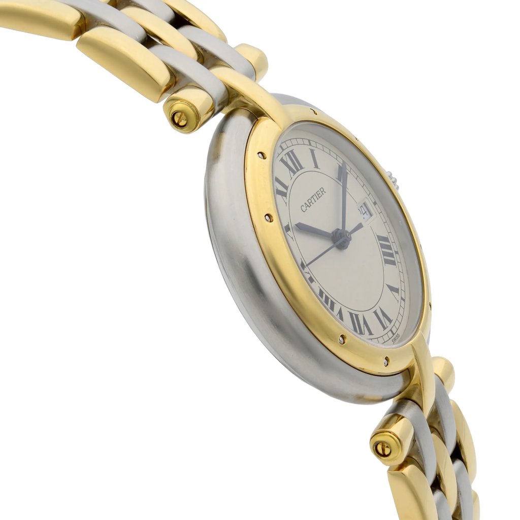 View Of Opposite Crown Facing Side Of Cartier 183964 Stainless & Solid Gold Watch Pre Owned Condition