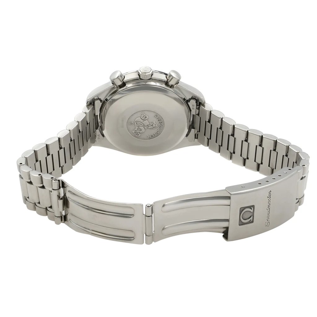 Back View Of Solid Back Case And Open Stainless Steel Band Of OMEGA 3511.20.00 Watch Pre Owned Condition