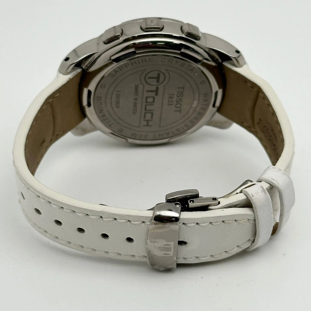 Back View Of Solid Back Case And Closed Leather,Rubber Band Of Tissot T33.7.658.81 Watch Pre Owned Condition
