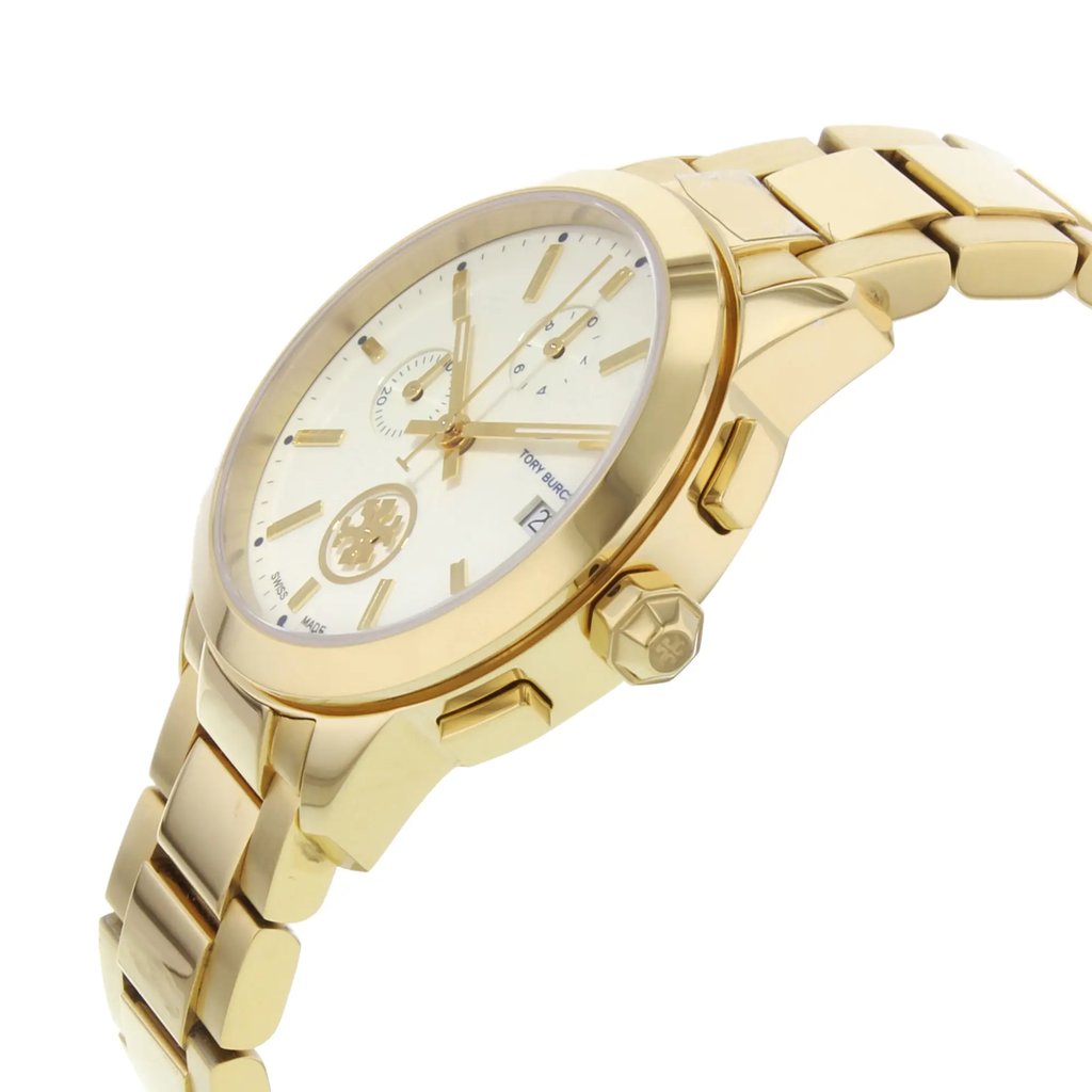 View Of Crown Facing Side Of Tory Burch TB1250 Stainless Steel Watch Pre Owned Condition