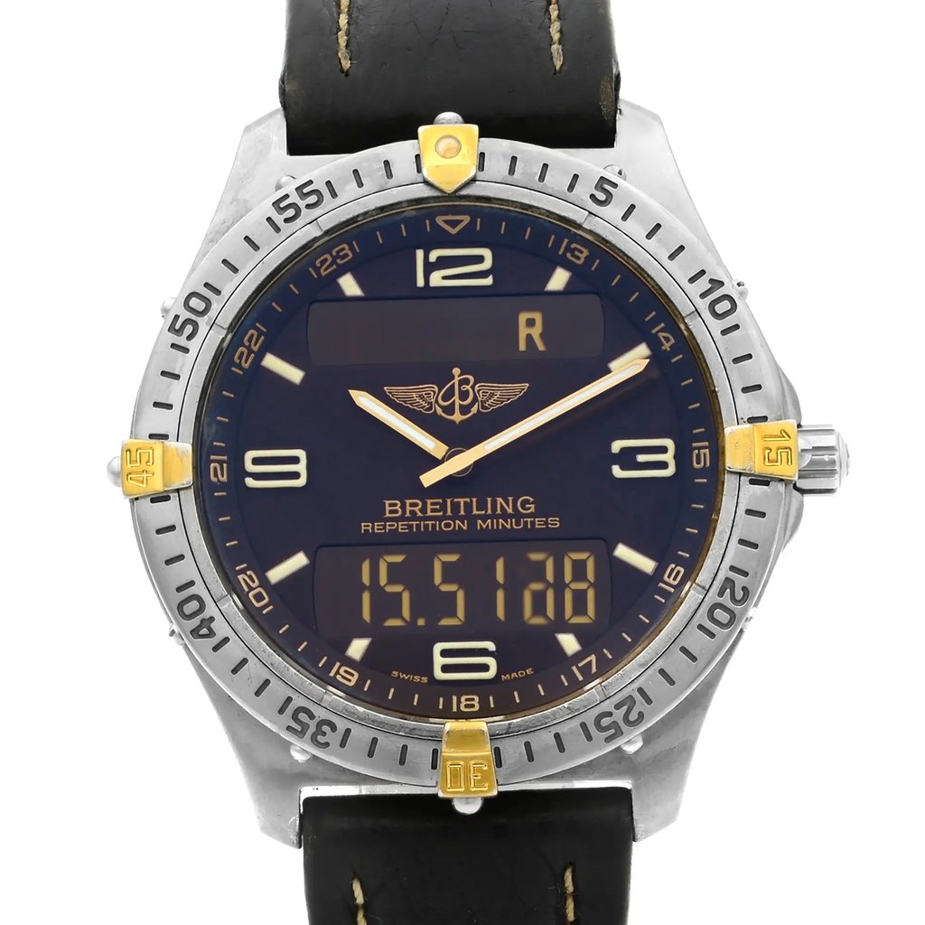 Up Close Front Facing Picture Of Breitling F56059 Titanium Watch Pre Owned Condition