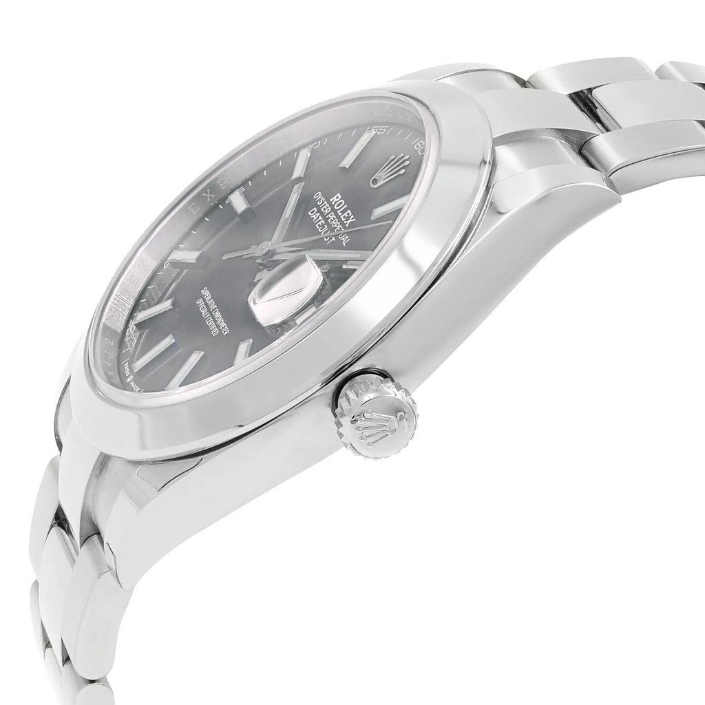 View Of Crown Facing Side Of Rolex 126300  Stainless Steel Watch Pre Owned Condition