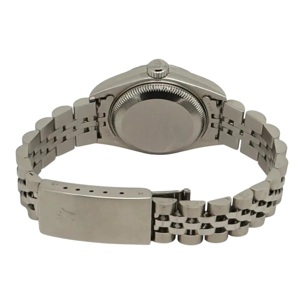 Back View Of Screwback Back Case And Closed Stainless Steel Band Of Rolex 79240 Watch Pre Owned Condition