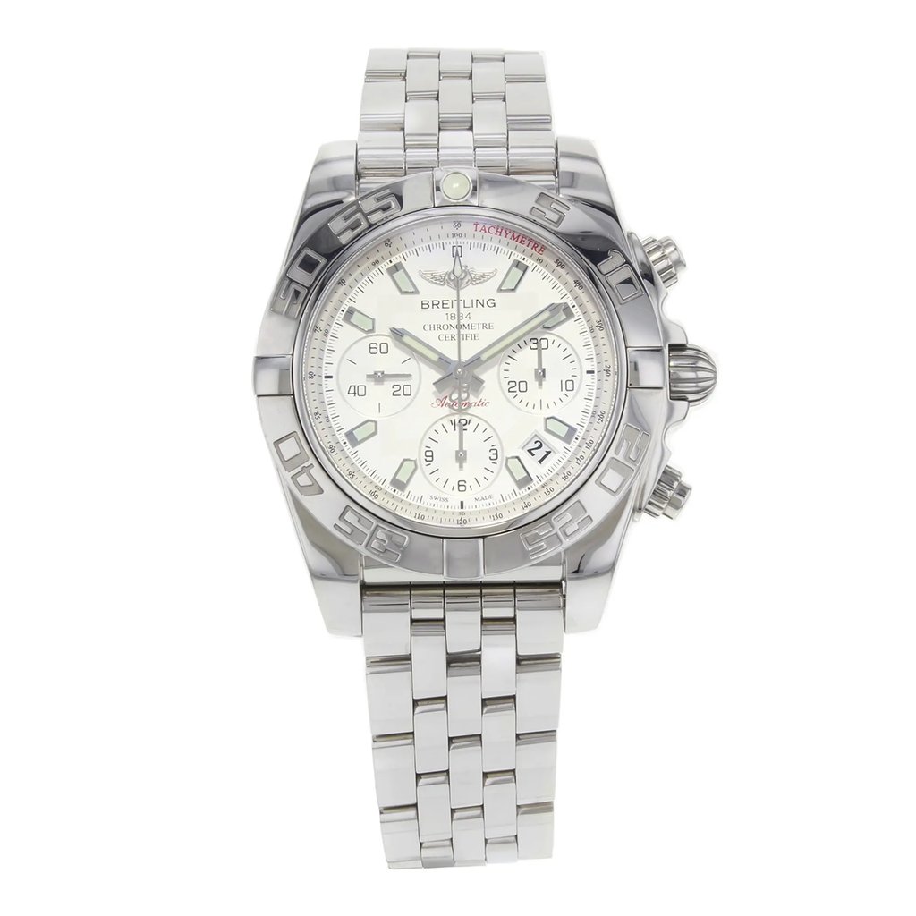 Front Full View Of Breitling AB014012/G711-378A Stainless Steel Watch Display Model Condition {Product Condition}