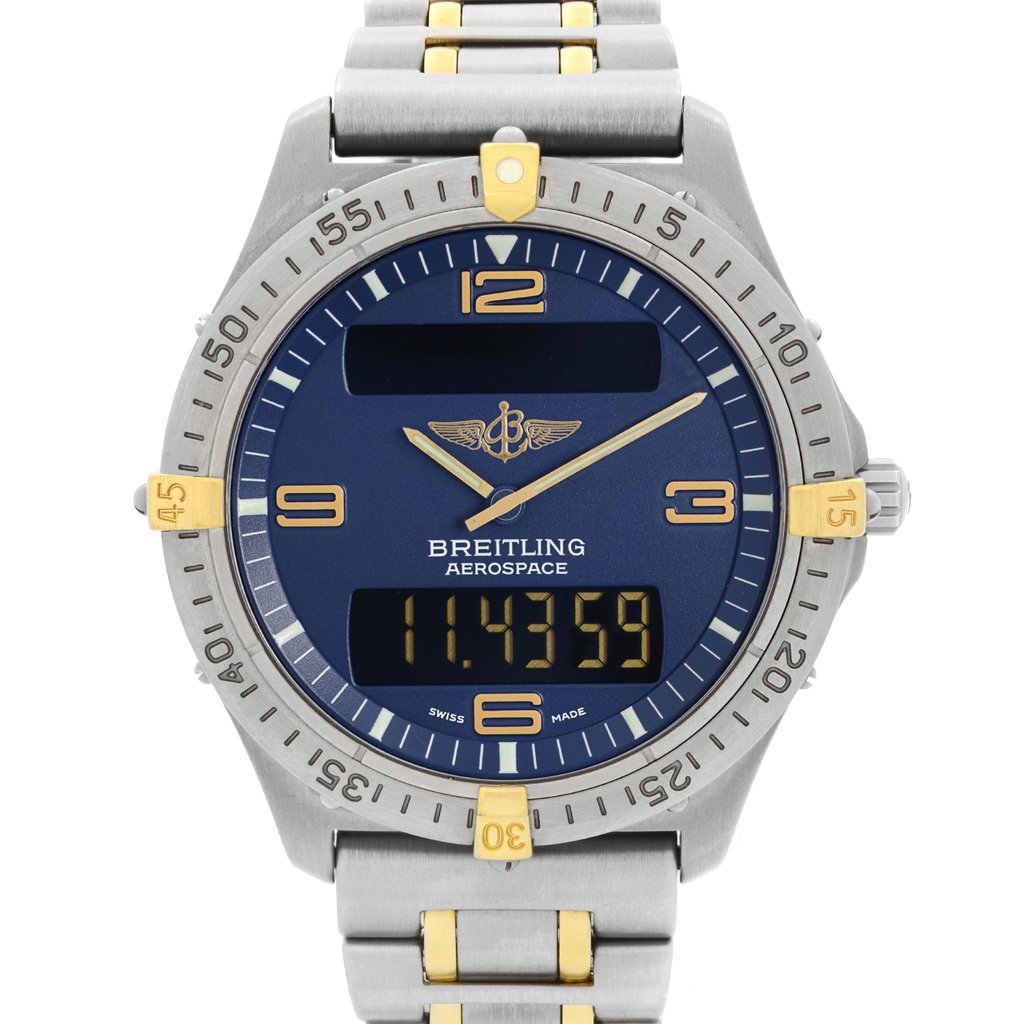 Up Close Front Facing Picture Of Breitling F56062 Titanium Watch Pre Owned Condition