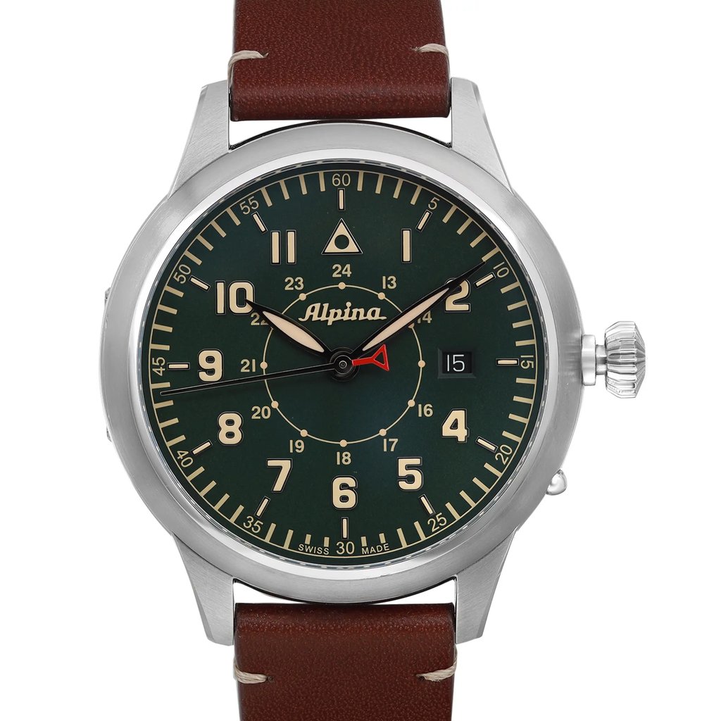 Up Close Front Facing Picture Of Alpina AL-525X4SH6 Stainless Steel Watch Display Model Condition