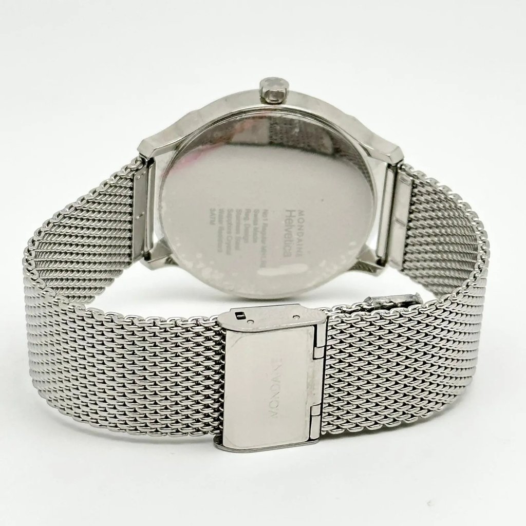 Back View Of Snap Back Case And Closed Stainless Steel Band Of Mondaine MH1.R2210.SM Watch New With Defects Condition
