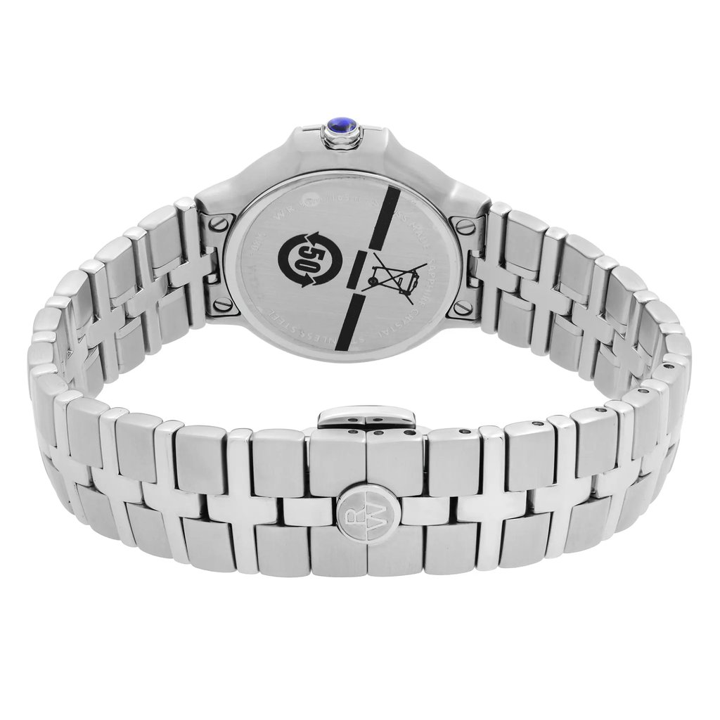 Back View Of Solid Back Case And Closed Stainless Steel Band Of RAYMOND WEIL 5180-ST-00300 Watch Unworn Condition