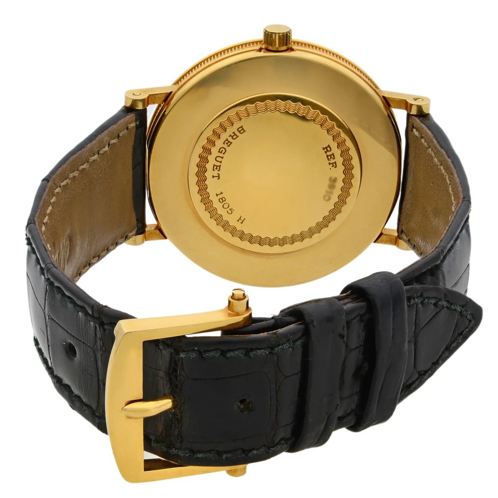 Back View Of {Caseback} Back Case And Closed Leather Band Of Breguet 3910BA/15/286 Watch Pre Owned Condition