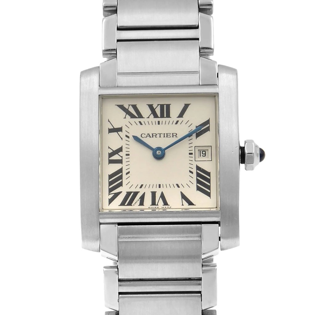 Up Close Front Facing Picture Of Cartier W51011Q3 Stainless Steel Watch Pre Owned Condition