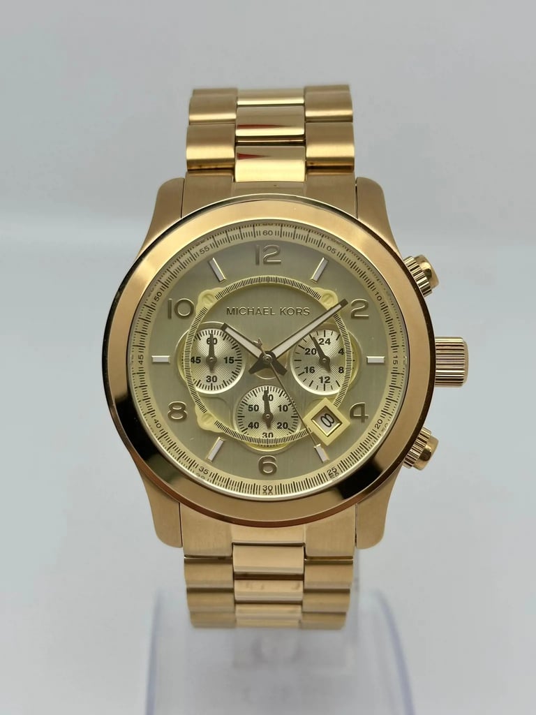 Front Full View Of Michael Kors MK8077 Stainless Steel Watch New With Defects Condition {Product Condition}