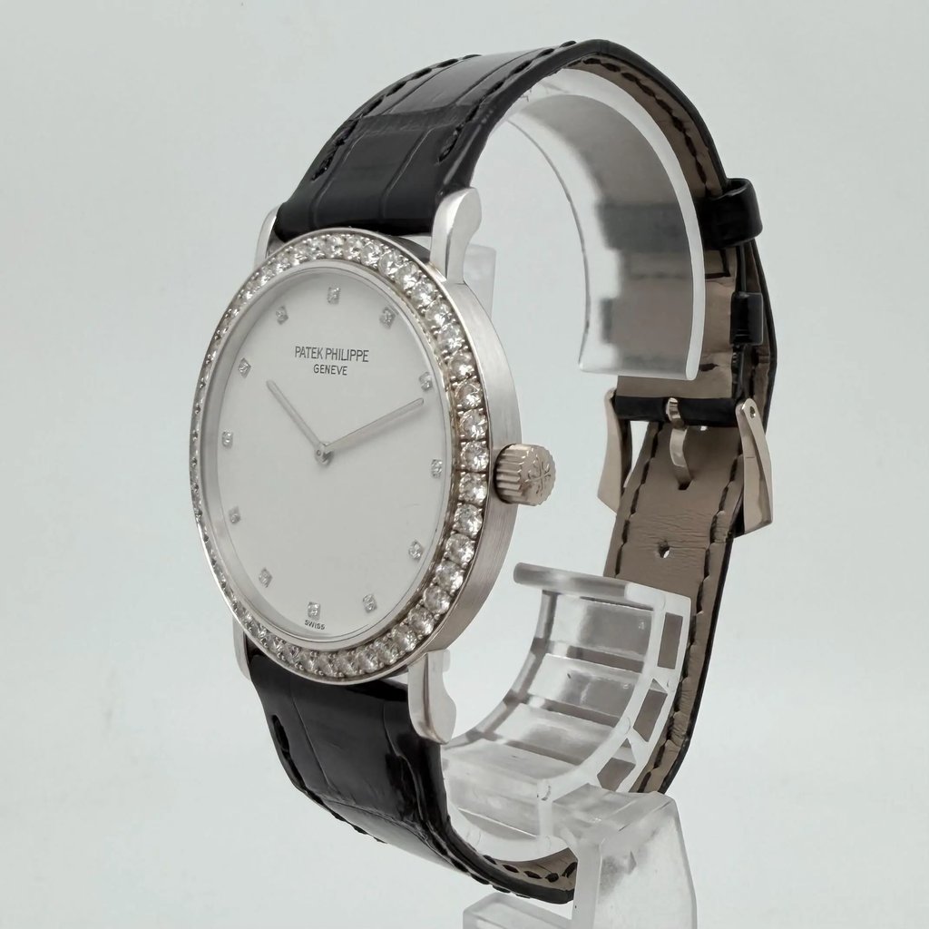 View Of Crown Facing Side Of Patek Philippe  5006G White Gold Watch Pre Owned Condition