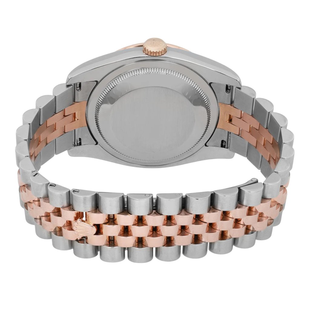 Back View Of Solid Back Case And Closed Stainless Steel,Rose Gold Band Of Rolex 116261 Watch Pre Owned Condition