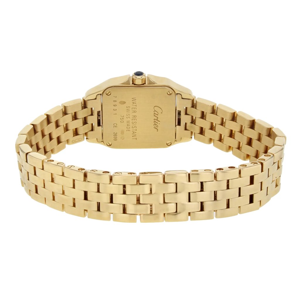 Back View Of {Caseback} Back Case And Closed Gold Band Of Cartier W25063X9 Watch Unworn Condition