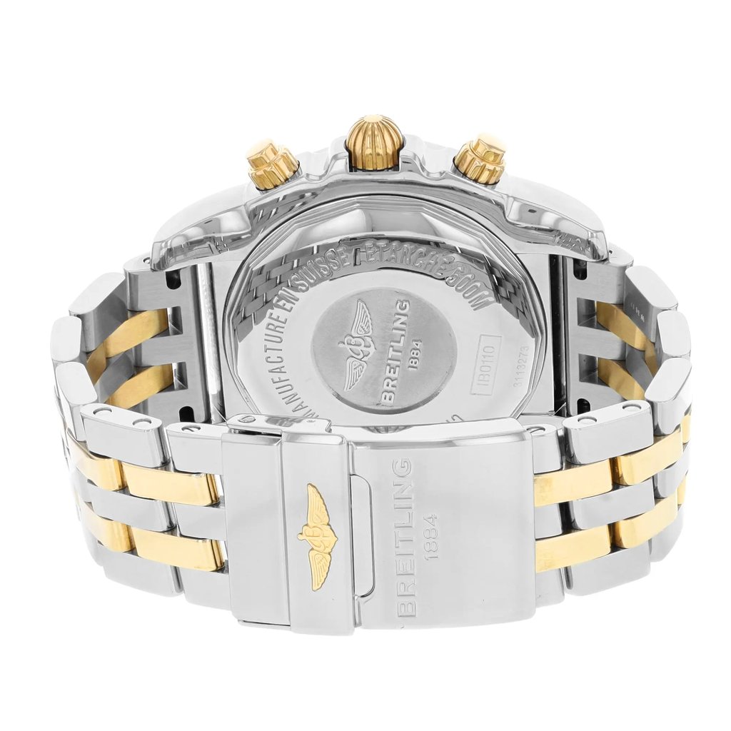 Back View Of {Caseback} Back Case And Closed Stainless & Plated Metal Band Of Breitling IB011012/B968-TT Watch Pre Owned Condition
