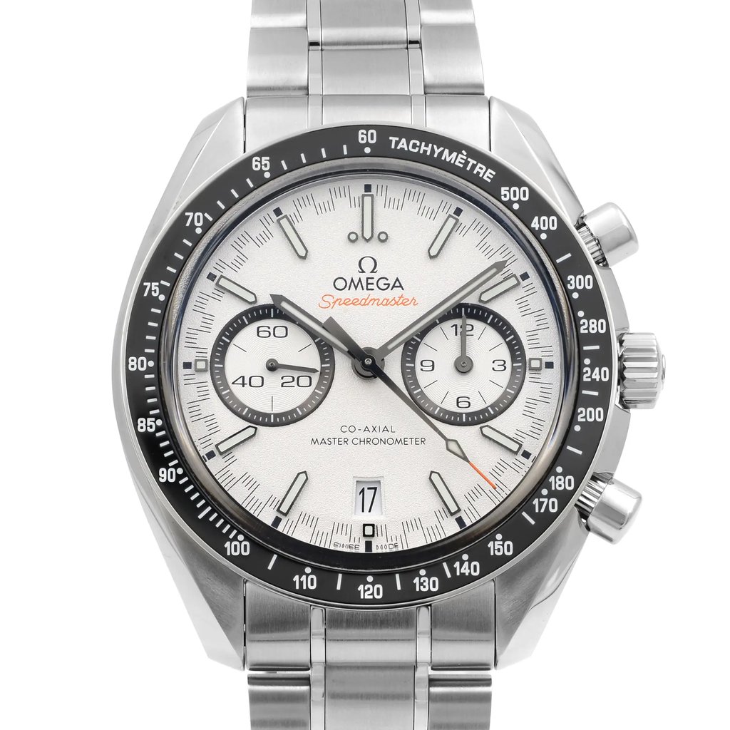 Up Close Front Facing Picture Of OMEGA 329.30.44.51.04.001 Stainless Steel Watch Display Model Condition