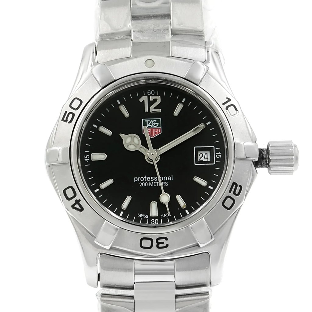 Up Close Front Facing Picture Of TAG Heuer WAF141E.BA0812 Stainless Steel Watch Pre Owned Condition