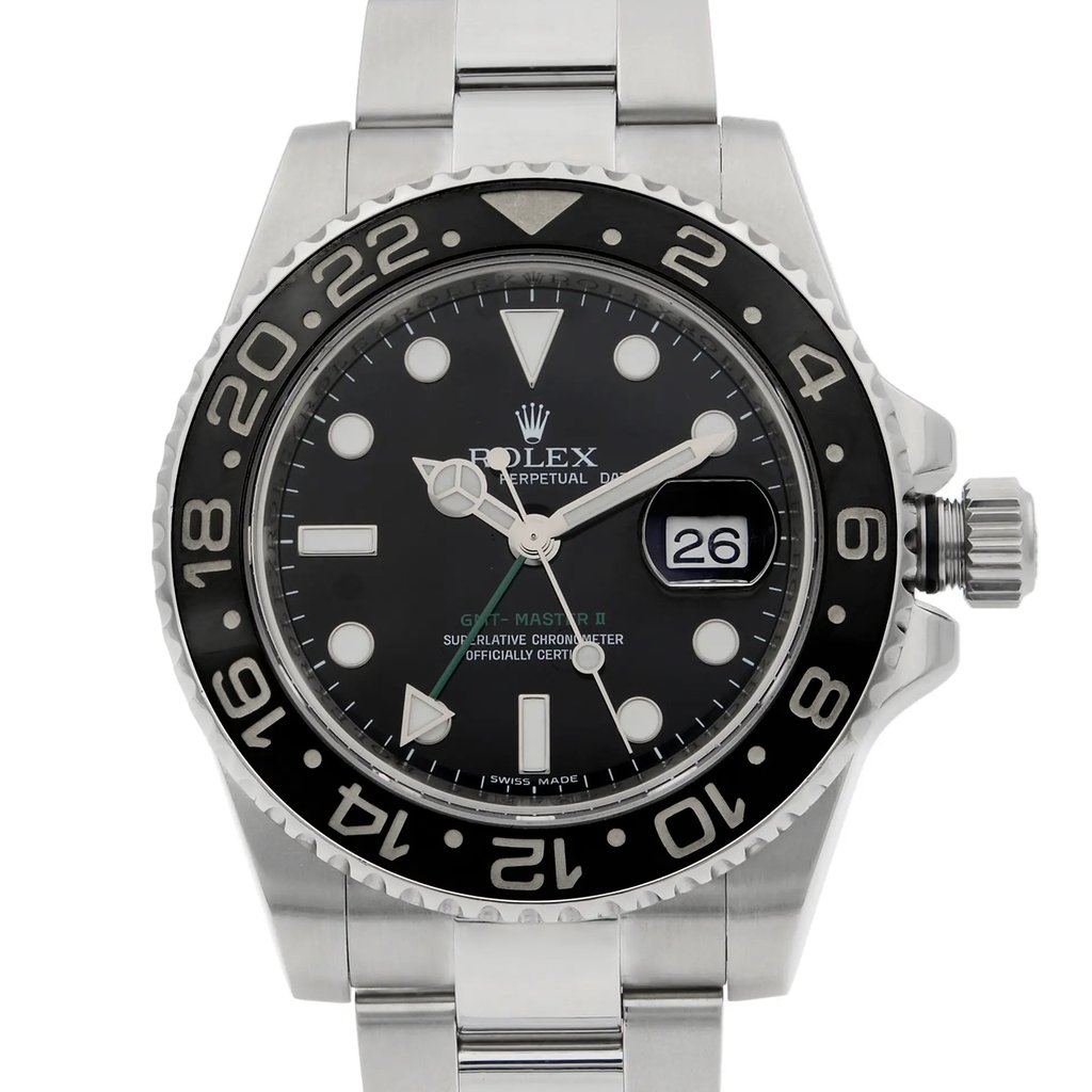 Up Close Front Facing Picture Of Rolex 116710LN Stainless Steel Watch Pre Owned Condition