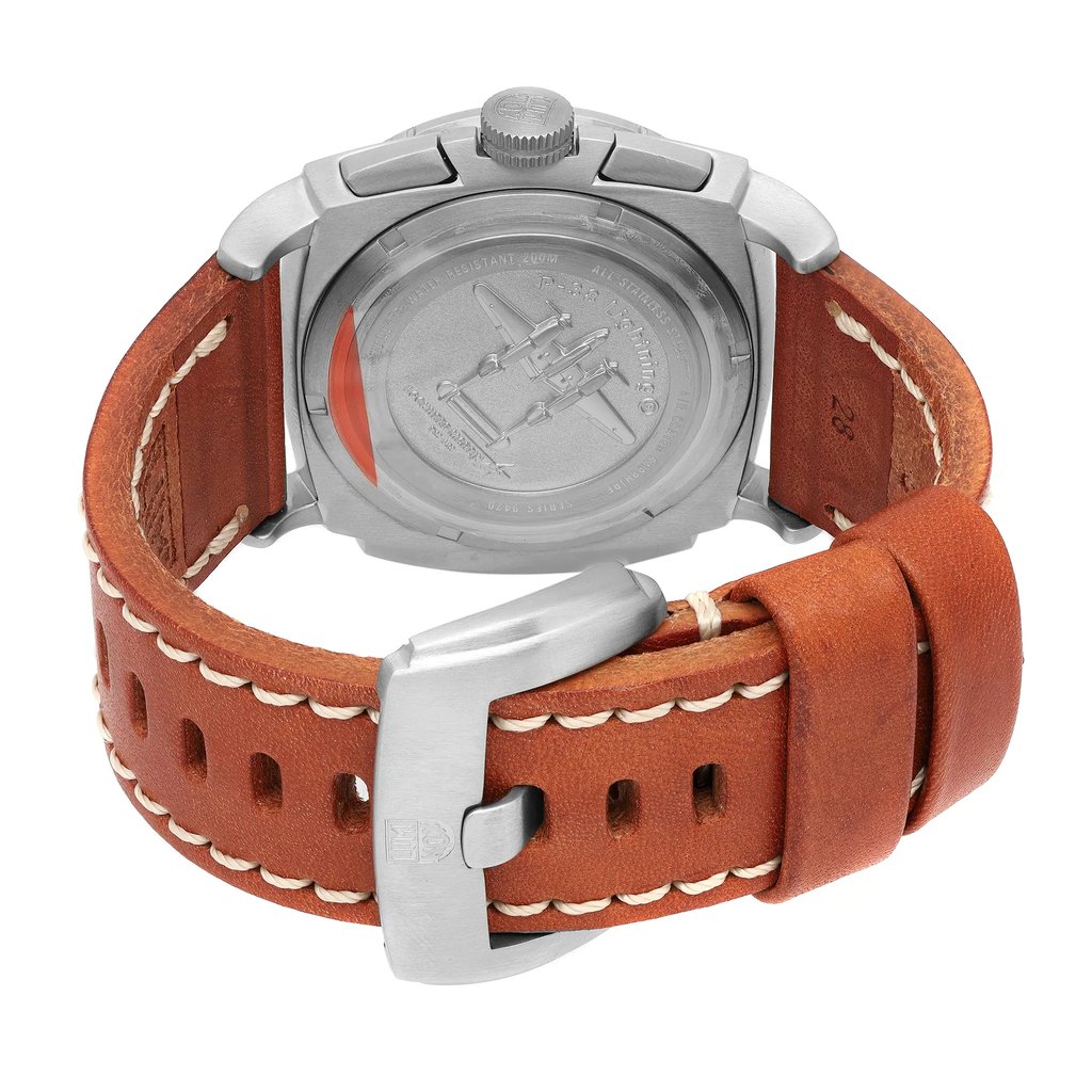 Back View Of Screwback Back Case And Closed Leather Band Of Luminox XA.9447 Watch Display Model Condition