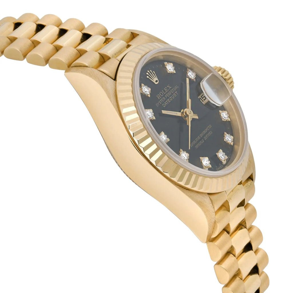 View Of Opposite Crown Facing Side Of Rolex 69178 Yellow Gold Watch Pre Owned Condition