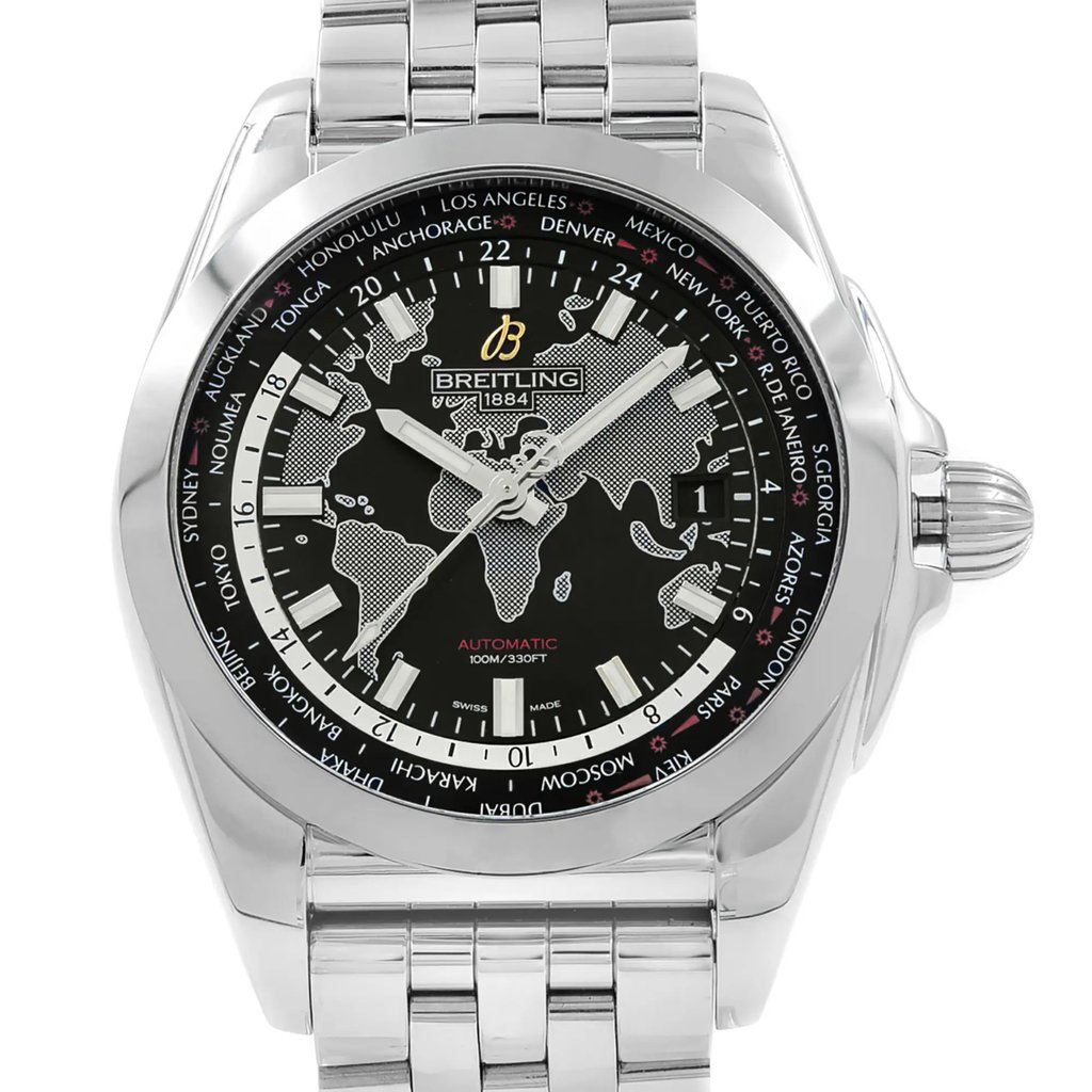 Up Close Front Facing Picture Of Breitling WB3510U4/BD94-375A Stainless Steel Watch Display Model Condition