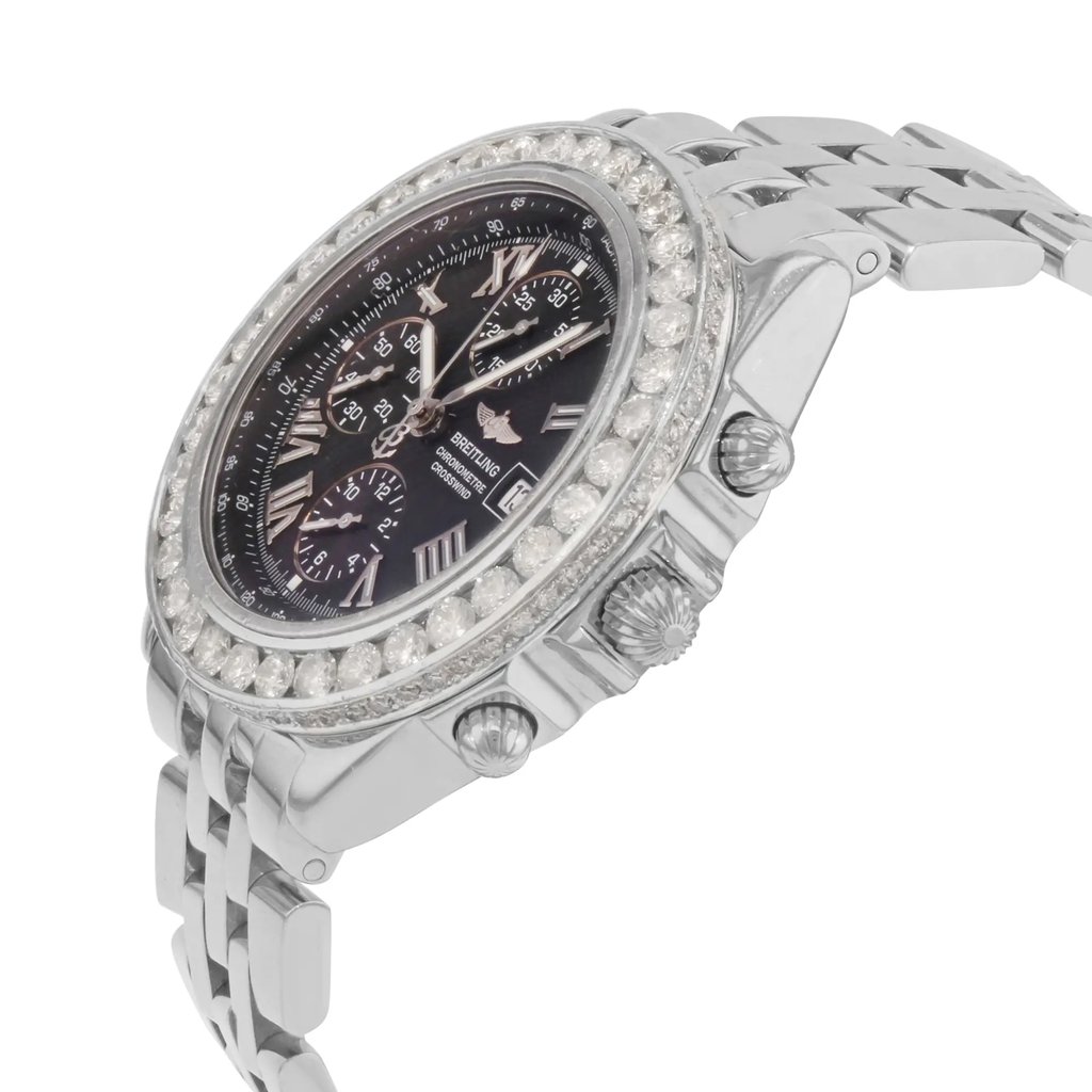 View Of Crown Facing Side Of Breitling A13355 Stainless Steel Watch Pre Owned Condition