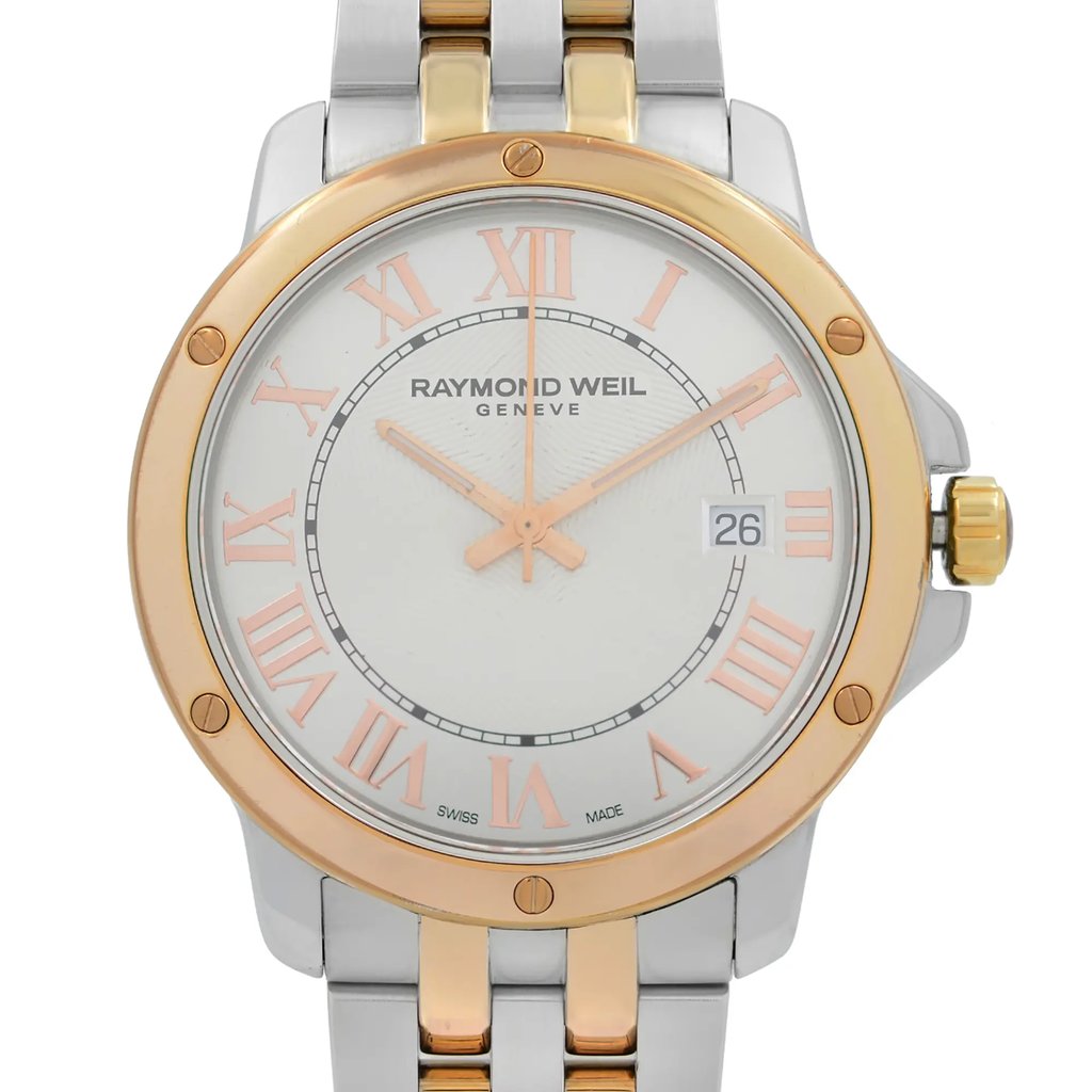 Up Close Front Facing Picture Of RAYMOND WEIL 5591-SB5-CARAB Stainless Steel Watch Pre Owned Condition