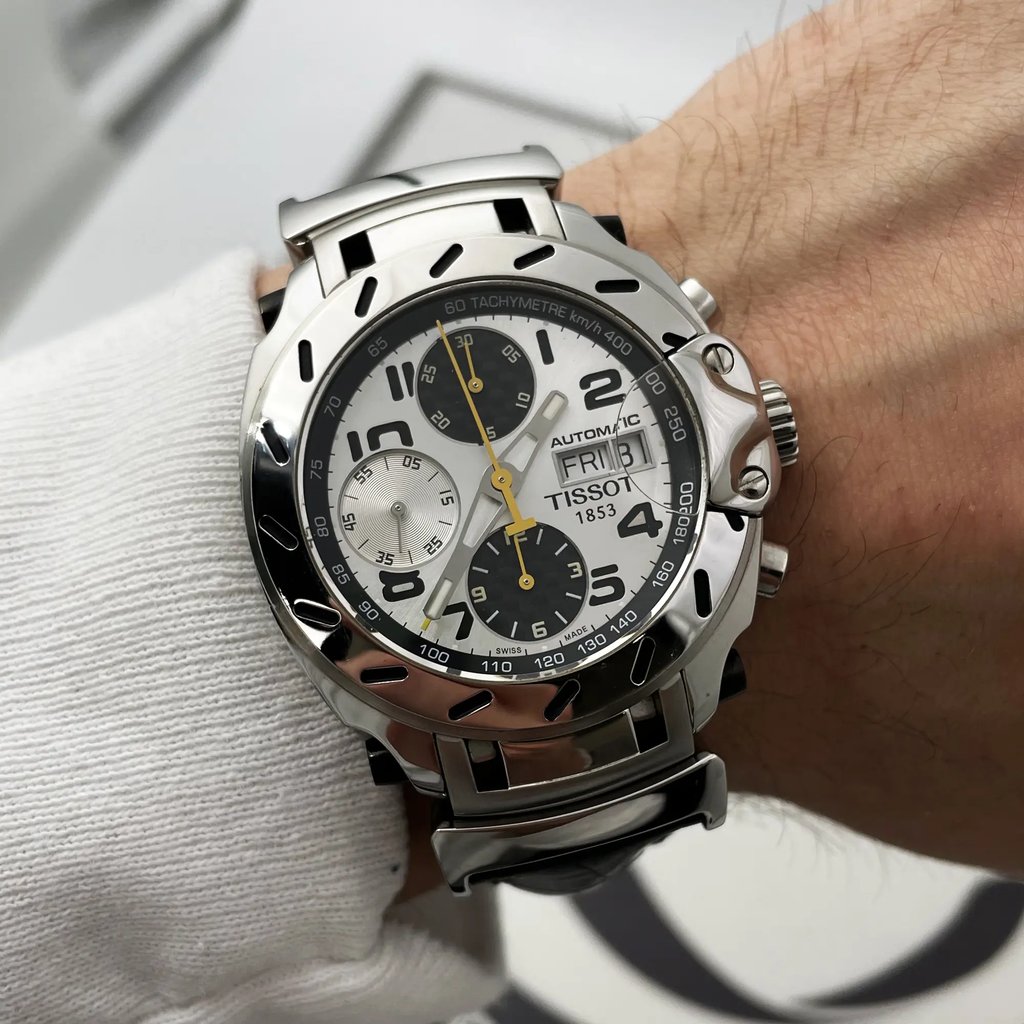 Up Close Front Facing Picture Of Tissot T011.414.16.032.00 Stainless Steel Watch Display Model Condition