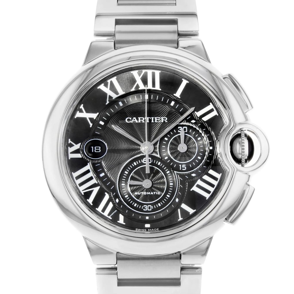 Up Close Front Facing Picture Of Cartier W6920025 Stainless Steel Watch Unworn Condition