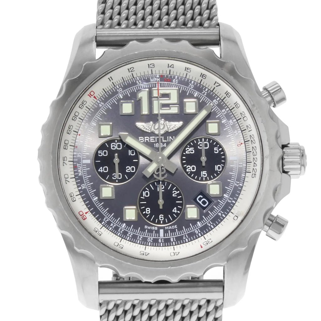 Up Close Front Facing Picture Of Breitling A2336035/F555-150A Stainless Steel Watch Pre Owned Condition