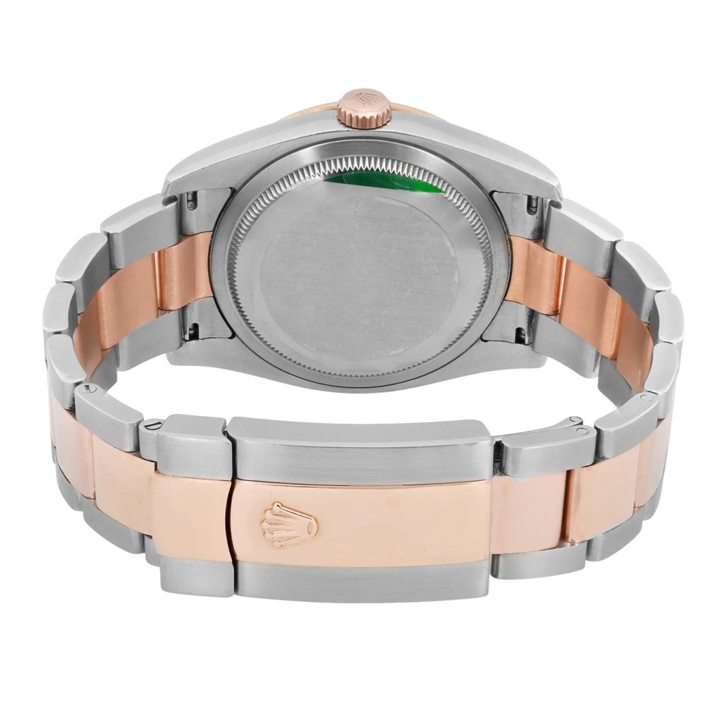 Back View Of Solid Back Case And Closed Stainless Steel,Rose Gold Band Of Rolex 116261 Watch Pre Owned Condition