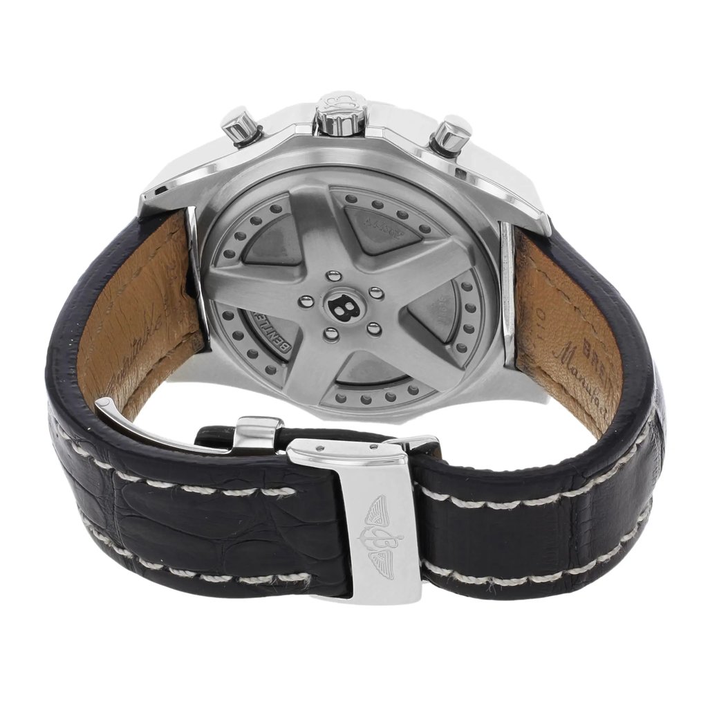 Back View Of {Caseback} Back Case And Closed Leather Band Of Breitling A4436212/G573 Watch Pre Owned Condition