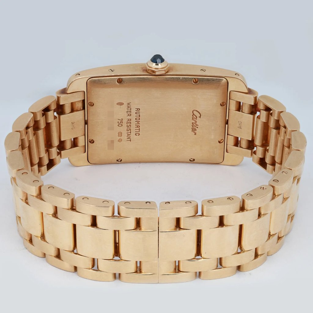 Back View Of Screwback Back Case And Closed Yellow Gold Band Of Cartier 1740 Watch Pre Owned Condition
