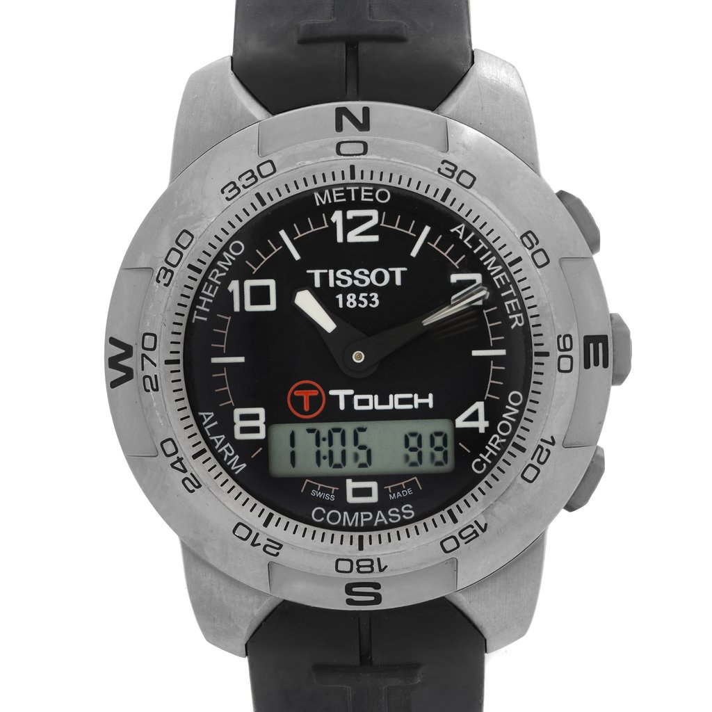 Up Close Front Facing Picture Of Tissot T047.420.47.057.00 Titanium Watch Pre Owned Condition