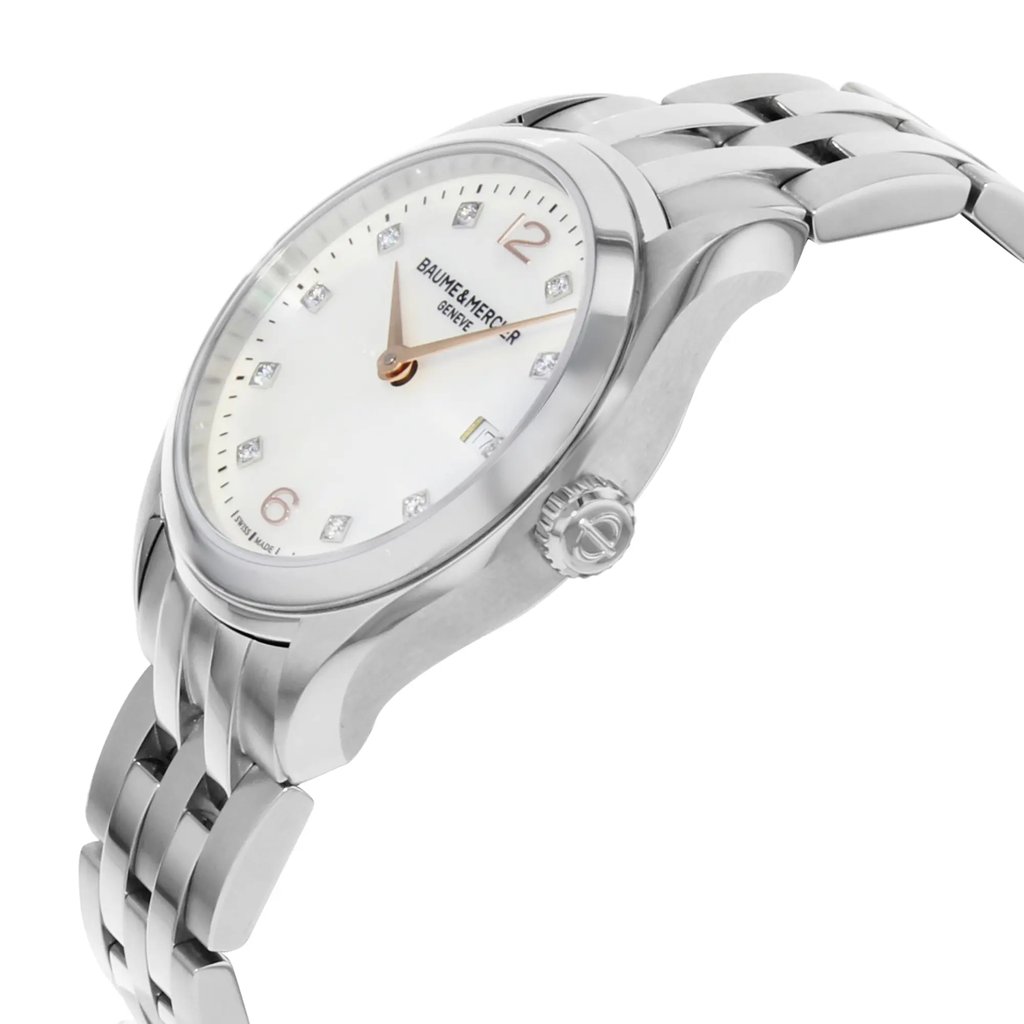 View Of Crown Facing Side Of Baume & Mercier MOA10176 Stainless Steel Watch Pre Owned Condition