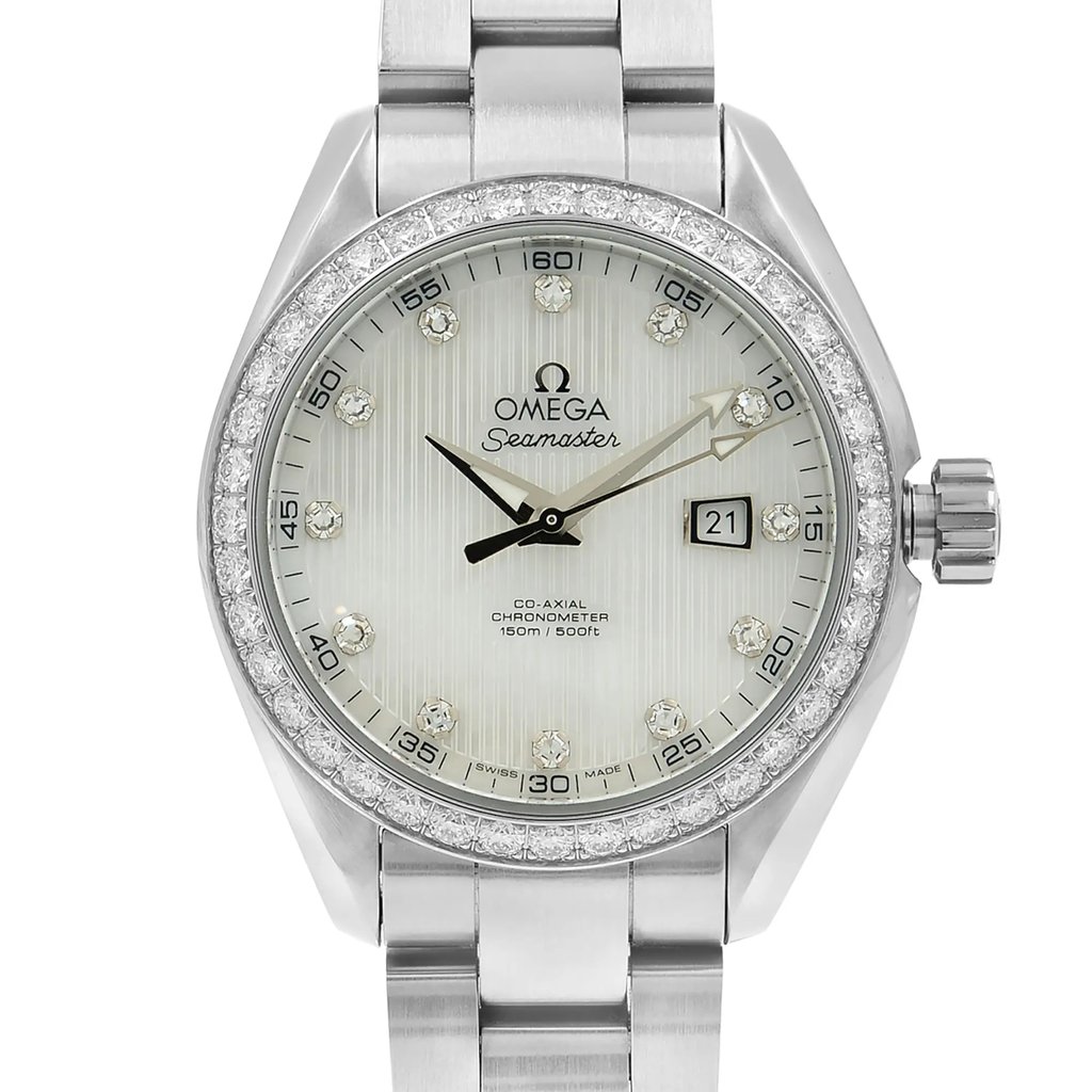 Up Close Front Facing Picture Of OMEGA 231.15.34.20.55.001 Stainless Steel Watch Pre Owned Condition