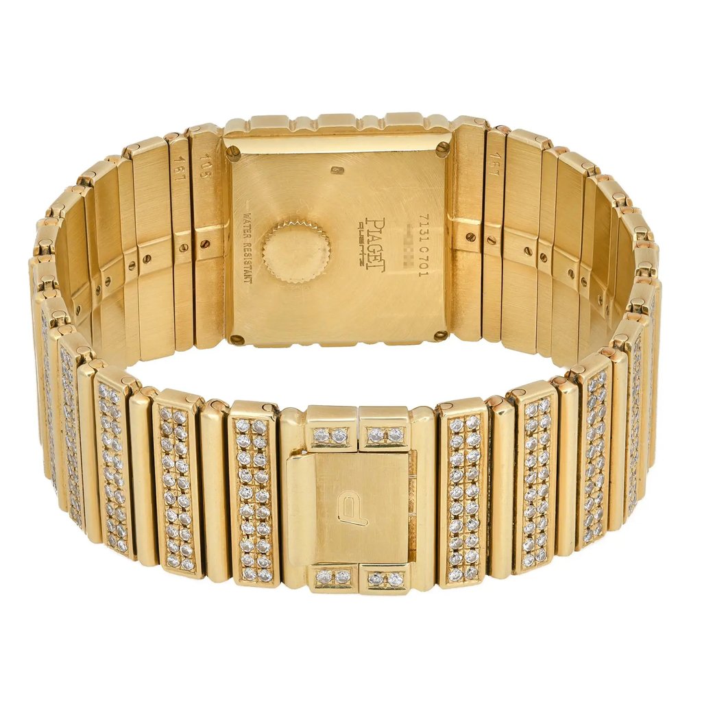 Back View Of Screwback Back Case And Closed Yellow Gold Band Of Piaget 7131 C 701 Watch Pre Owned Condition