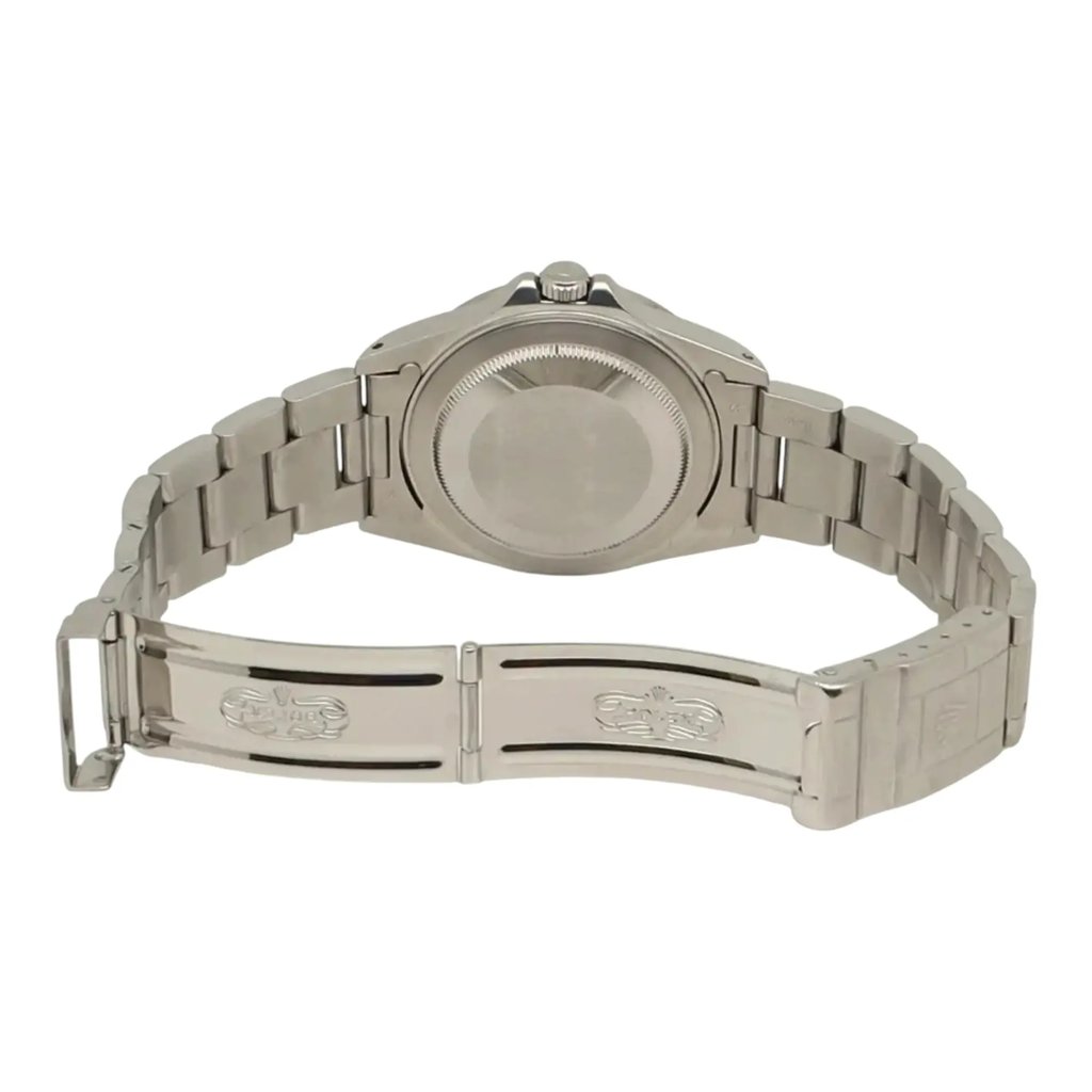 Back View Of Solid Back Case And Open Stainless Steel Band Of Rolex 16570 Watch Pre Owned Condition