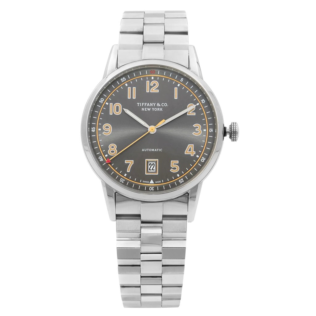 Front Full View Of Tiffany & Co. CT60 Stainless Steel Watch Pre Owned Condition {Product Condition}