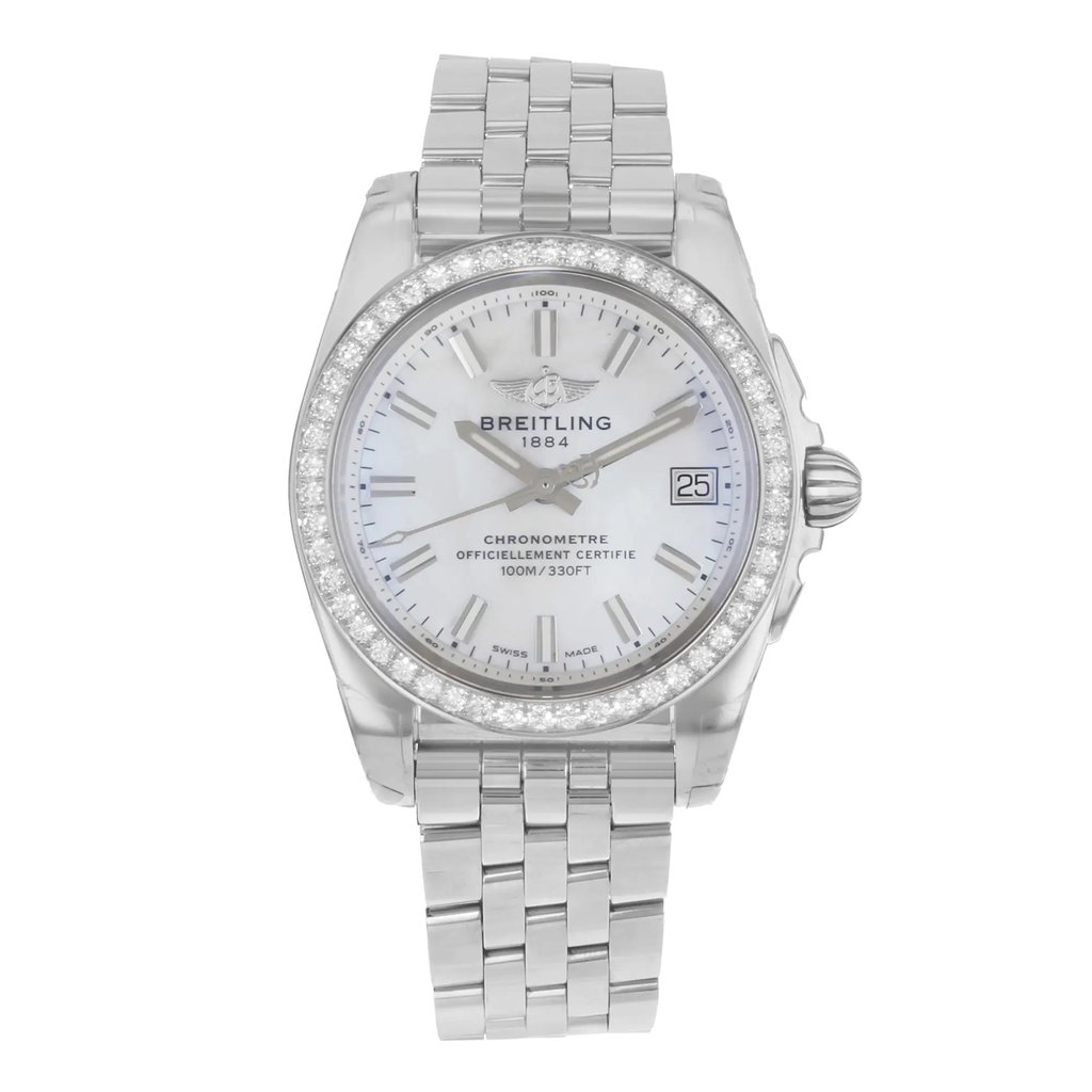 Front Full View Of Breitling A7433053/A779-376A Stainless Steel Watch Unworn Condition {Product Condition}